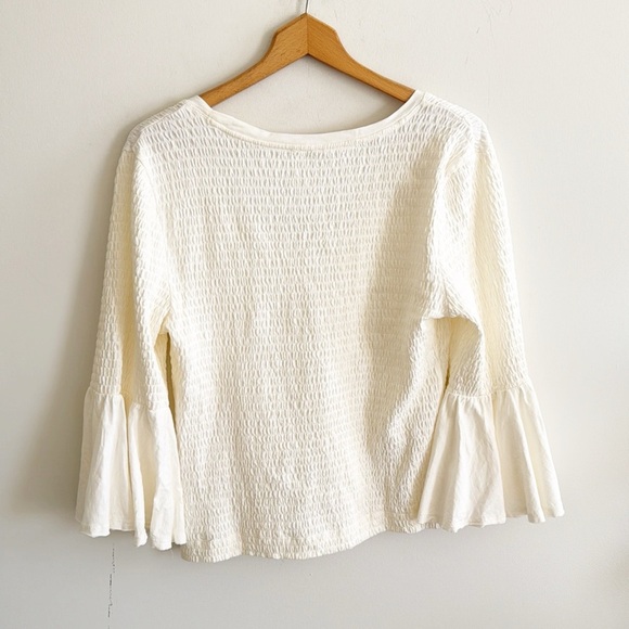 ANTHROPOLOGIE cream/ivory smocked bell sleeve knit top size Large - Picture 5 of 8